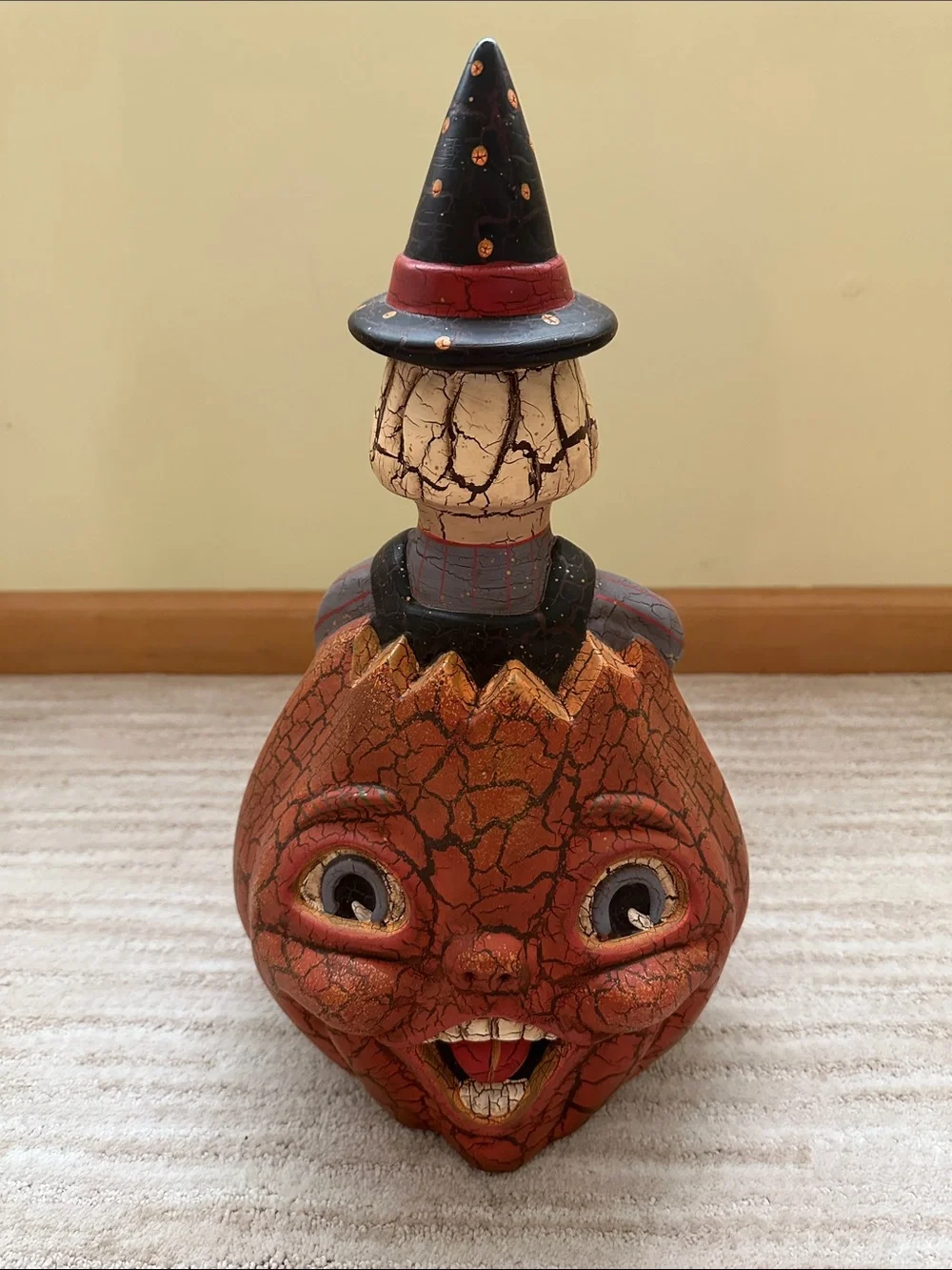 Folk art Halloween Witch in Double Sided Pumpkin Terracotta Crackle Finish 15